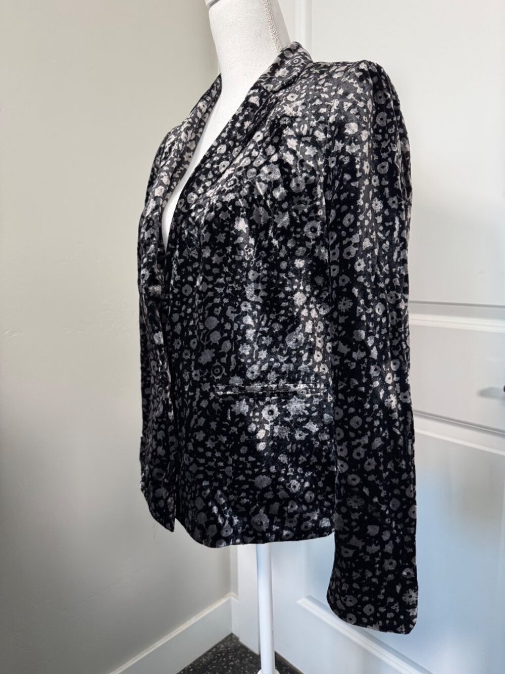 Anthropologie Elevenses Black Metallic Floral Velvet Blazer 6 Philippines Lined - Picture 7 of 12